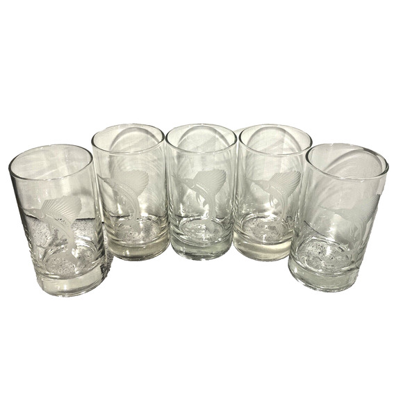 Vintage Cocktail Glasses Game Fish Swordfish Sport Fishing Barware Set of 5 - Picture 1 of 8